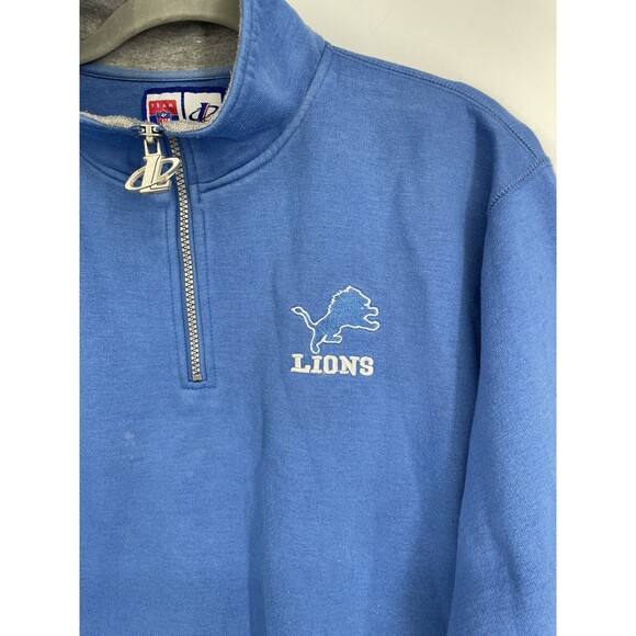 Vintage Detroit Lions Quarter Zip Sweatshirt Mens Medium Blue NFL Football - Picture 2 of 16